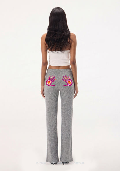 Lesbian Thermal Hands Pride Y2K Low Rise Drawstring Flare Pants Cherrykitten