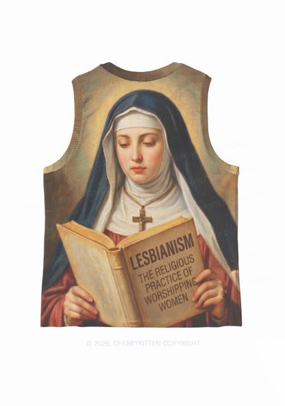 Lesbianism Nun Pride Y2K Mesh Muscle Tank Cherrykitten