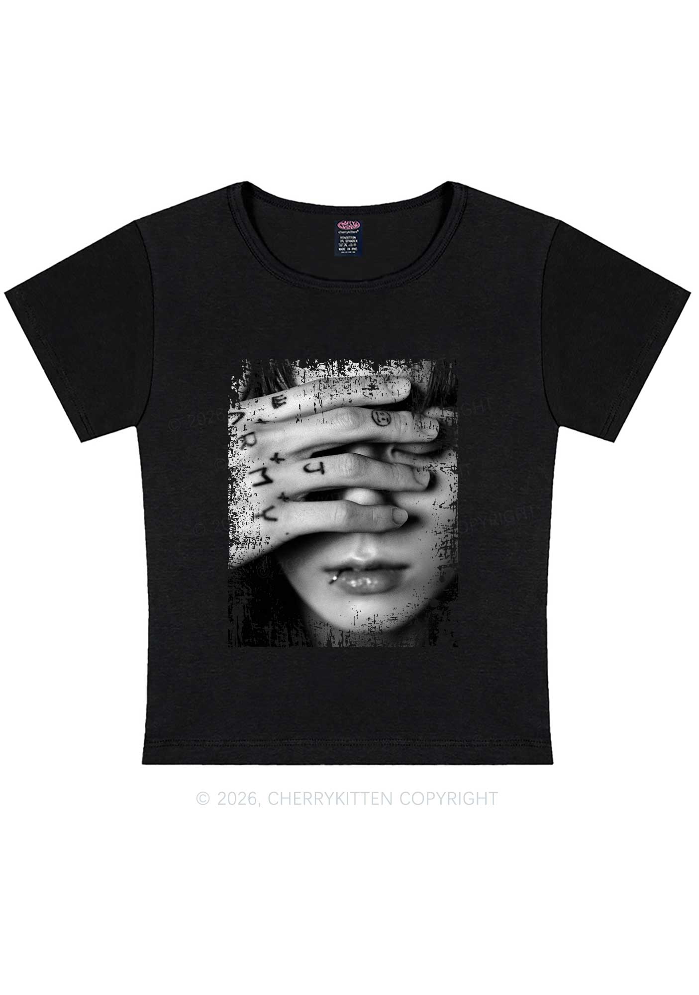 Tattoo Hand Portrait Kpop Y2K Baby Tee Cherrykitten