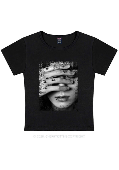 Tattoo Hand Portrait Kpop Y2K Baby Tee Cherrykitten