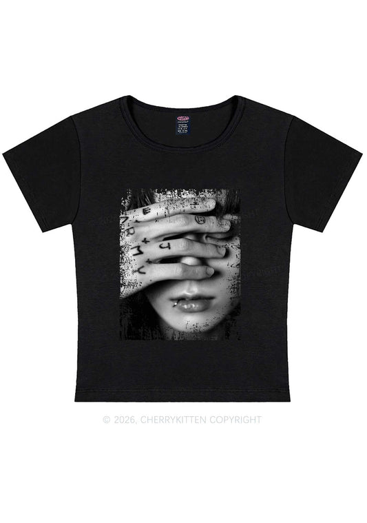 Tattoo Hand Portrait Kpop Y2K Baby Tee Cherrykitten