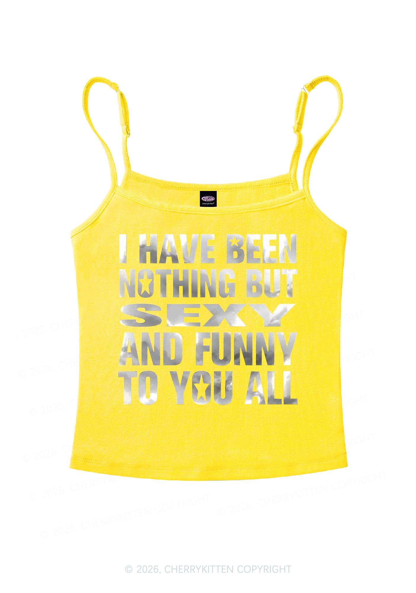 I Have Been Nothing Silver Foil Printed Y2K Spaghetti Strap Cami Cherrykitten