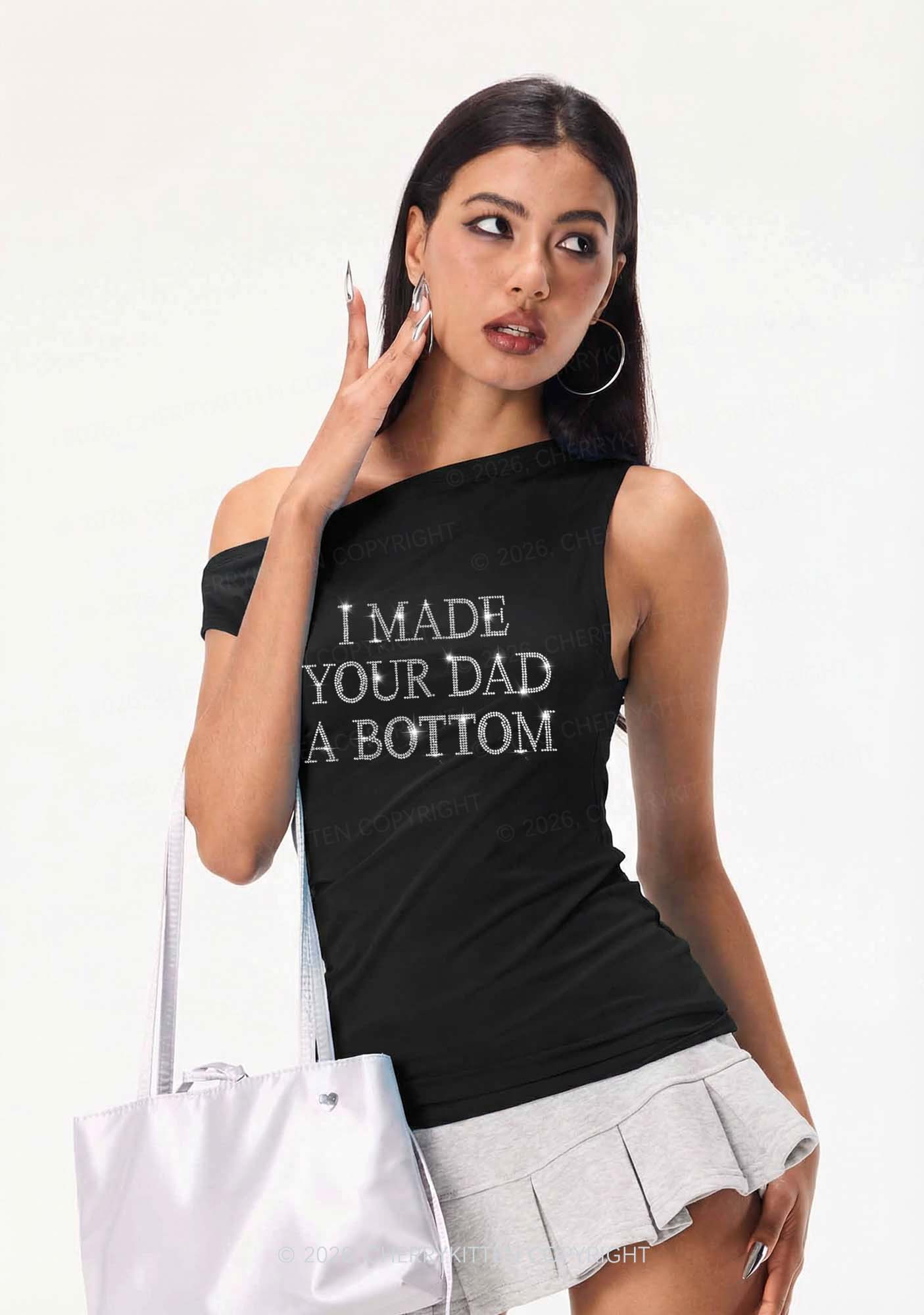 Rhinestone Made Your Dad A Bottom Pride Y2K Off Shoulder Tank Top Cherrykitten