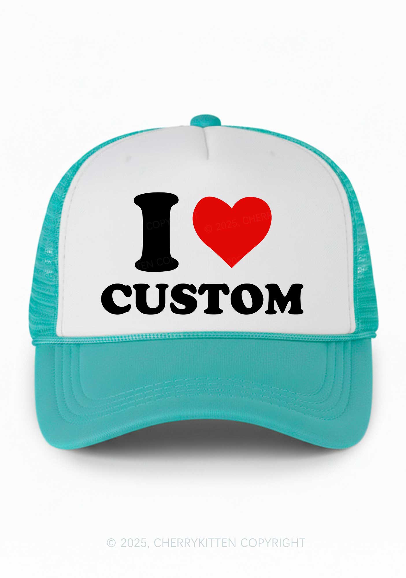 I Love Custom Valentine's Day Y2K Colorblock Trucker Hat Cherrykitten