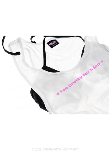 Too Pretty For Job Y2K Sheer Boyfriend Tank Cherrykitten