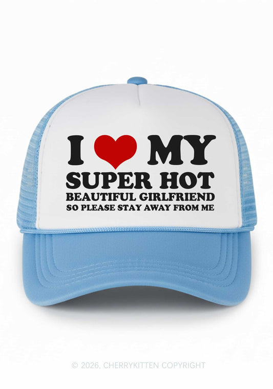 Love My Super Hot GF Valentine's Day Y2K Colorblock Trucker Hat Cherrykitten