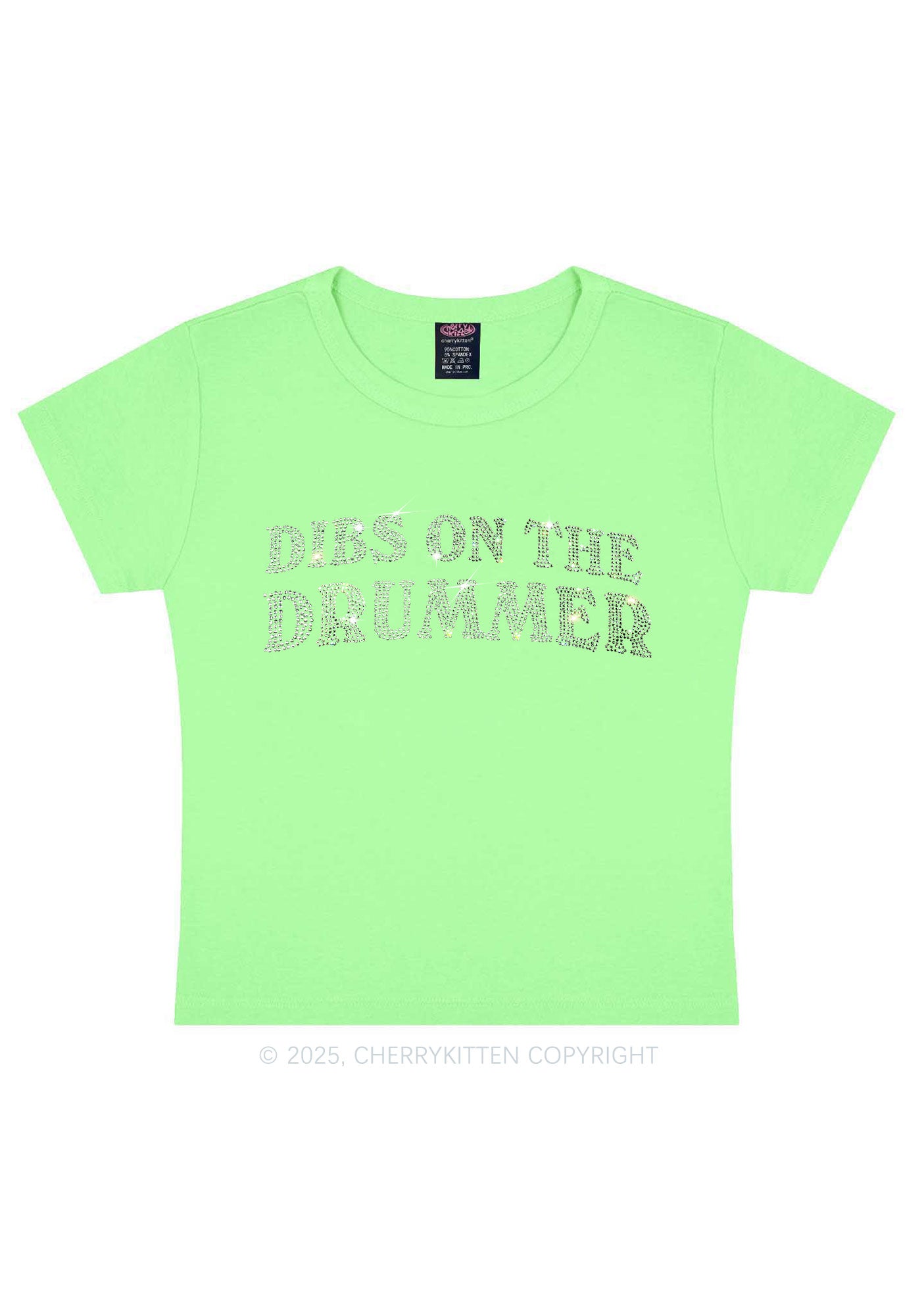 Rhinestone Dibs On The Drummer Y2K Baby Tee Cherrykitten