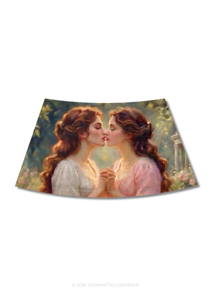 Girls Holding Hands Kissing Pride Y2K Print Mini Skirt Cherrykitten
