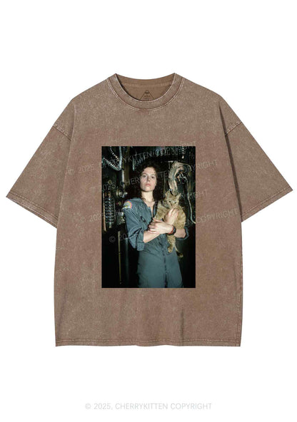 Halloween Space Lady Cat Y2K Shirts Washed Tee Cherrykitten