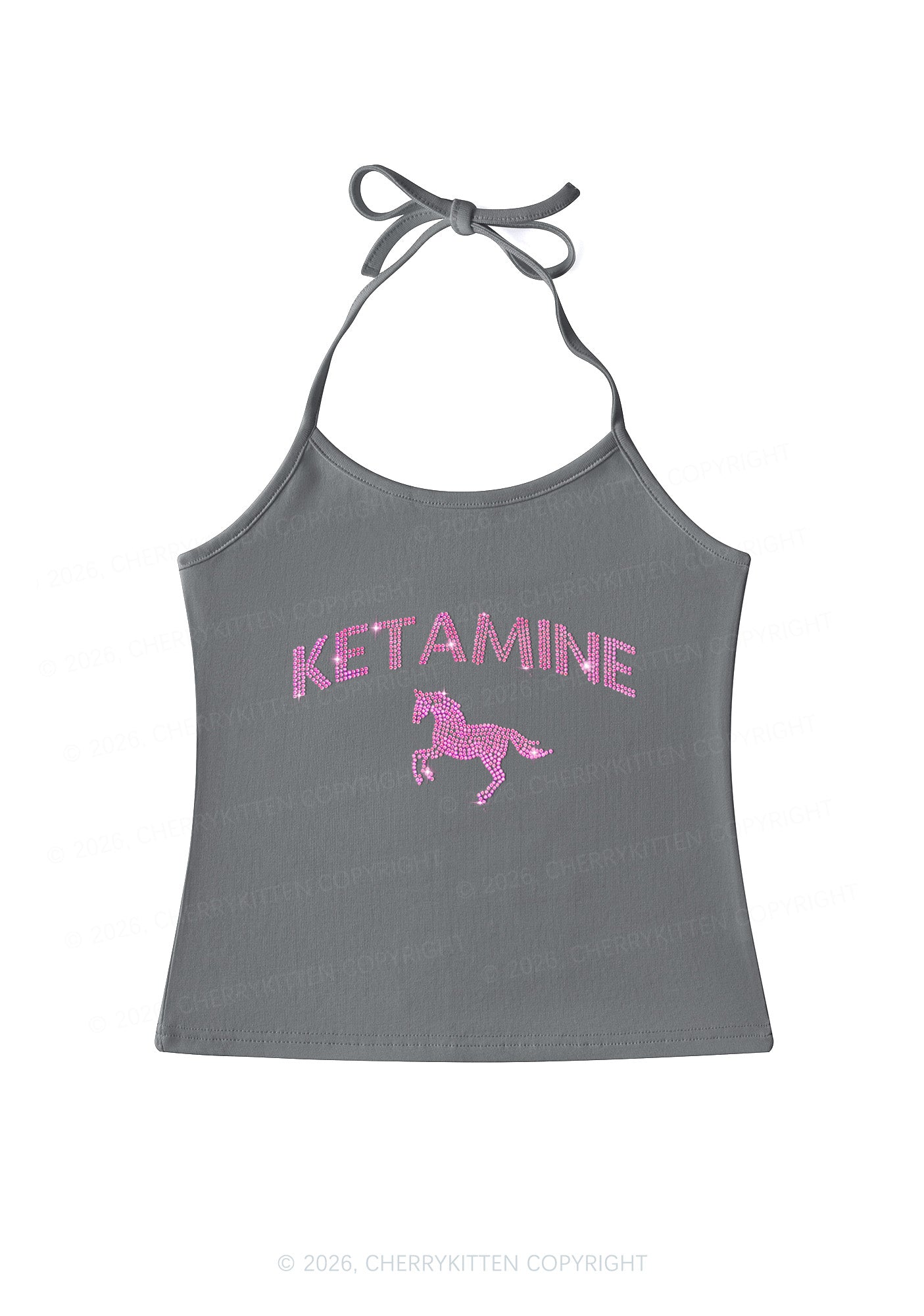Rhinestone Pink K Unicorn Y2K Halter Neck Cami Cherrykitten