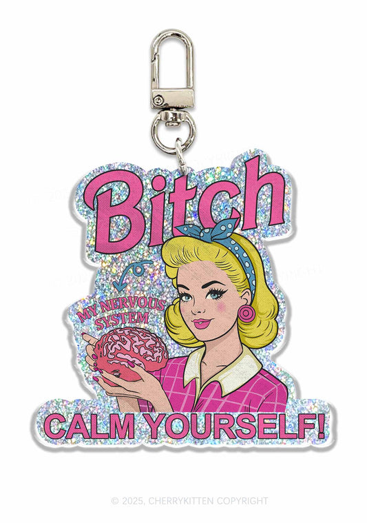 Bxxch Calm Yourself 1Pc Y2K Glitter Keychain Cherrykitten