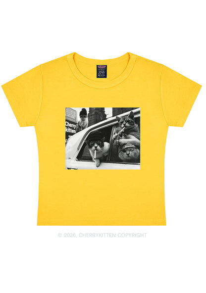 Cats Smoke In Car Y2K Baby Tee Cherrykitten