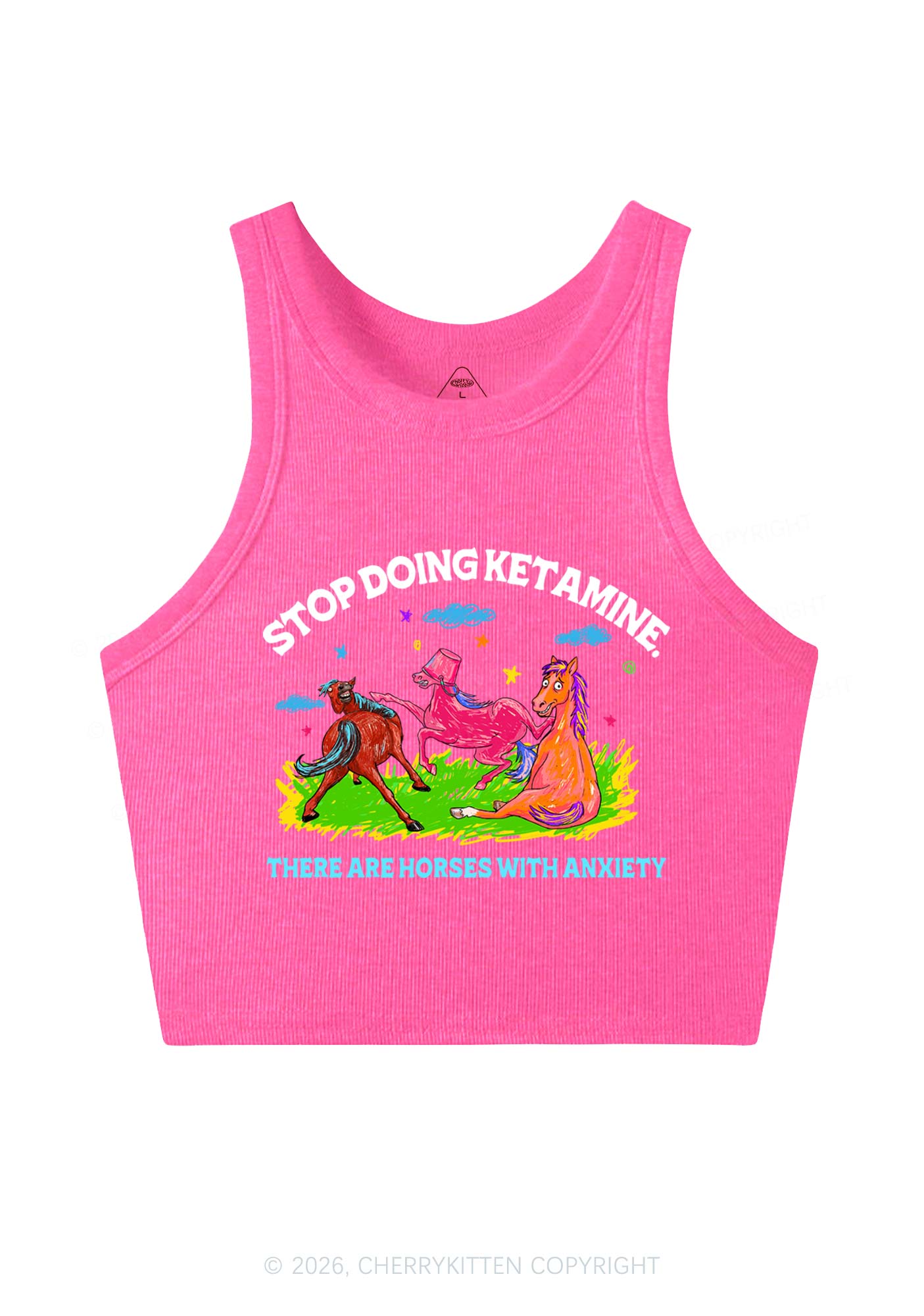 Horses With Anxiety Y2K Crop Tank Top Cherrykitten