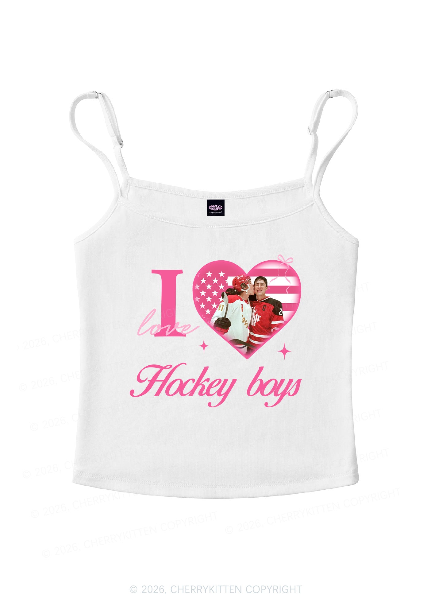 I Love US Hockey Boys HR Y2K Spaghetti Strap Cami Cherrykitten
