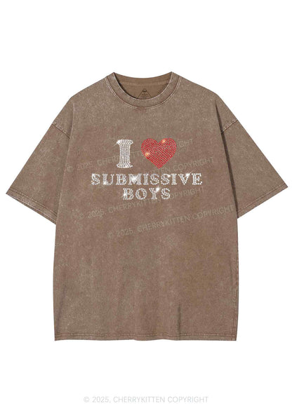 Rhinestone I Love S Boys Y2K Shirts Washed Tee Cherrykitten