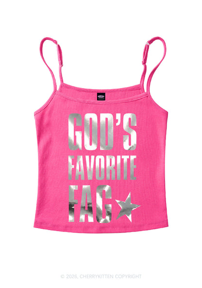 Gods Favorite Fag Pride Silver Foil Printed Y2K Spaghetti Strap Cami Cherrykitten