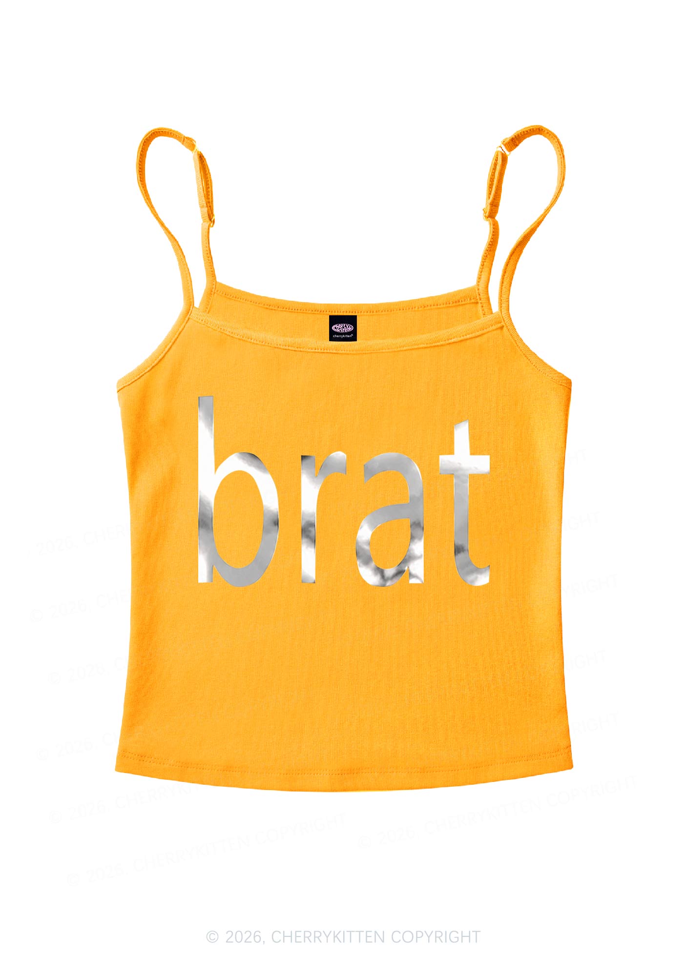 Brat Silver Foil Printed Y2K Spaghetti Strap Cami Cherrykitten