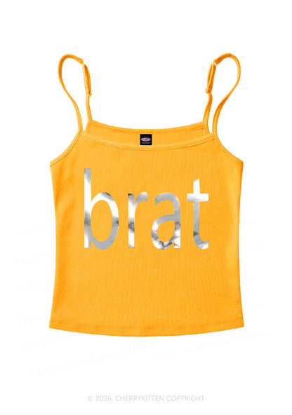 Brat Silver Foil Printed Y2K Spaghetti Strap Cami Cherrykitten