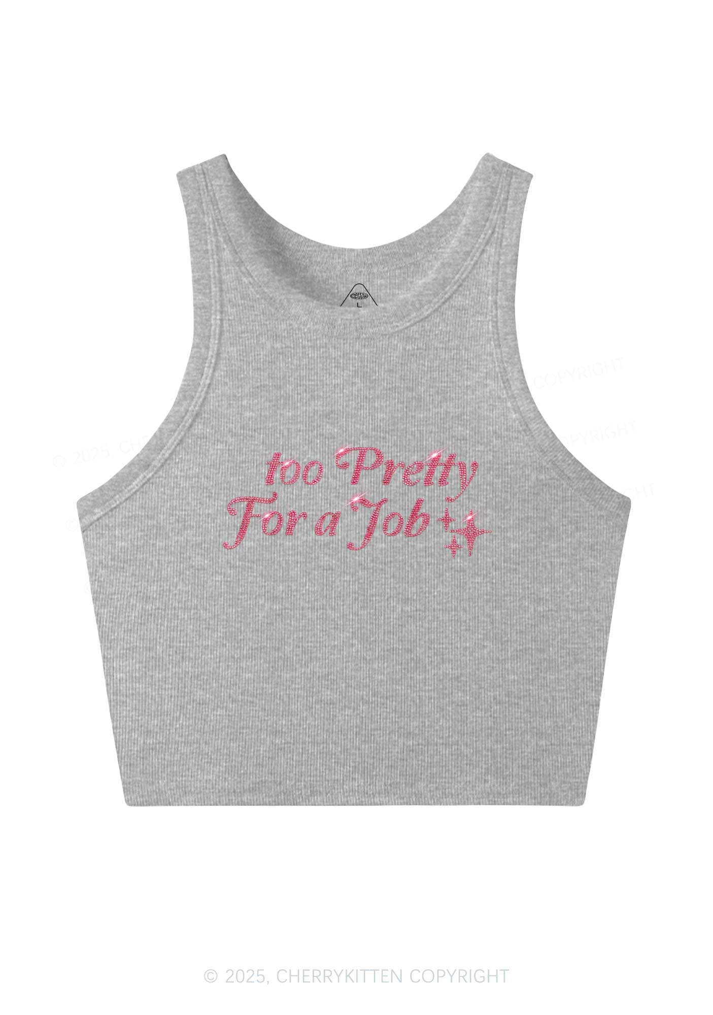 Rhinestone Too Pretty For Job Y2K Crop Tank Top Cherrykitten