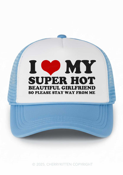Love My Super Hot GF Valentine's Day Y2K Colorblock Trucker Hat Cherrykitten