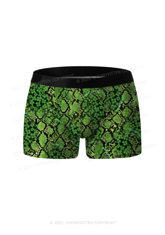 Clover Snake Pattern St Patricks Y2K Print Men Boxer Briefs Cherrykitten