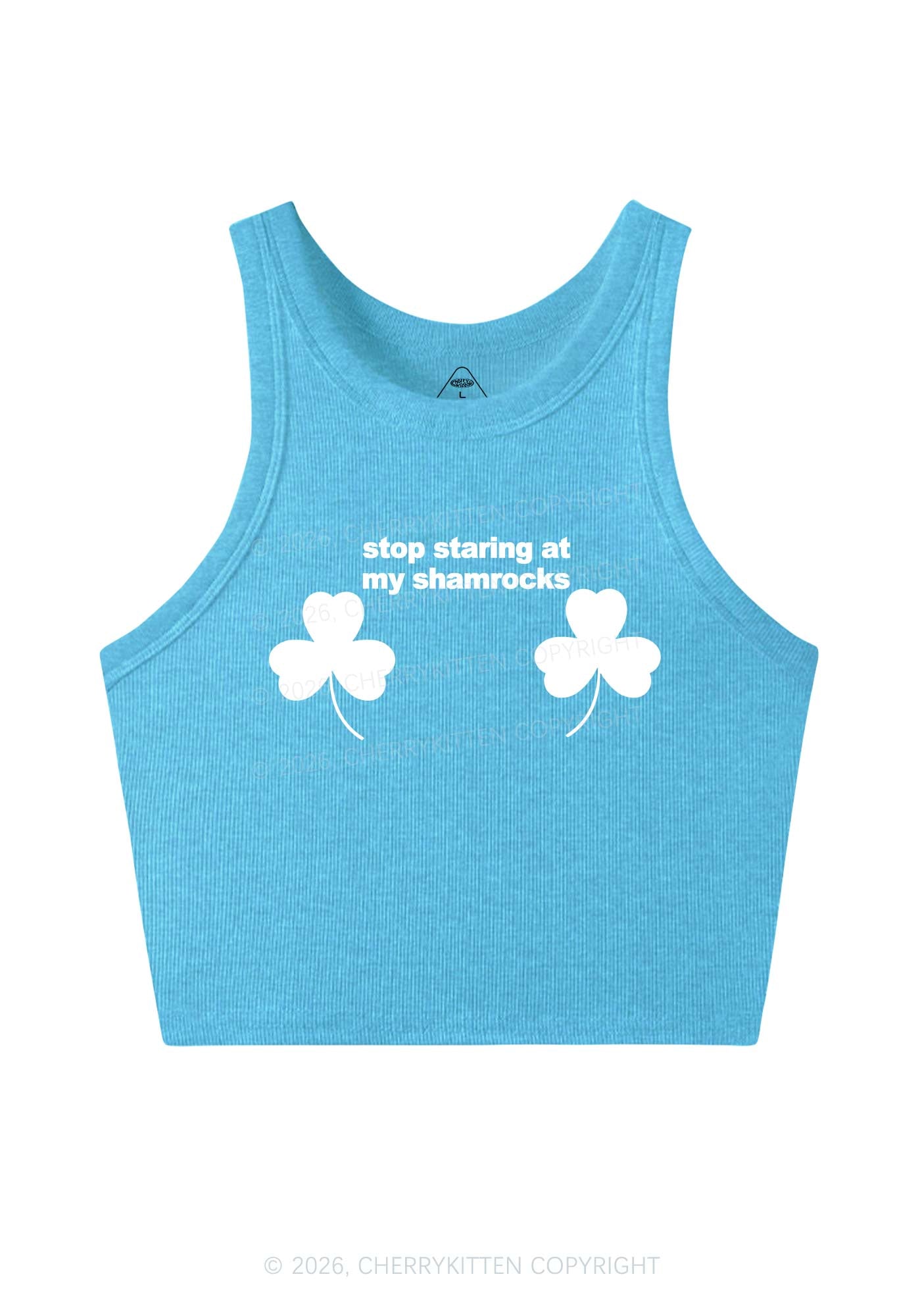 Stop Staring At My Shamrocks St Patricks Y2K Crop Tank Top Cherrykitten