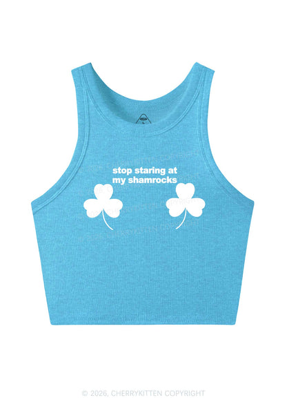 Stop Staring At My Shamrocks St Patricks Y2K Crop Tank Top Cherrykitten