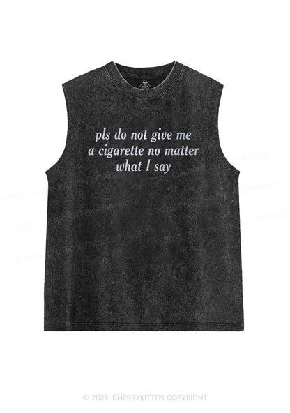 Glitter Pls Dont Give Me Cigarette Y2K Washed Muscle Tank Cherrykitten