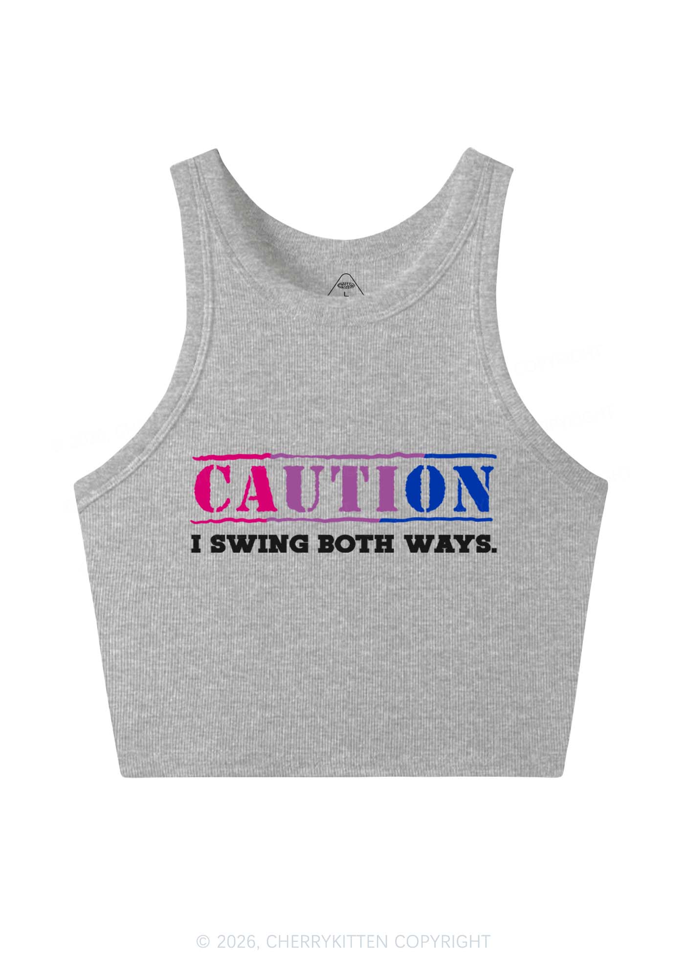 Caution I Swing Both Ways Pride Y2K Crop Tank Top Cherrykitten