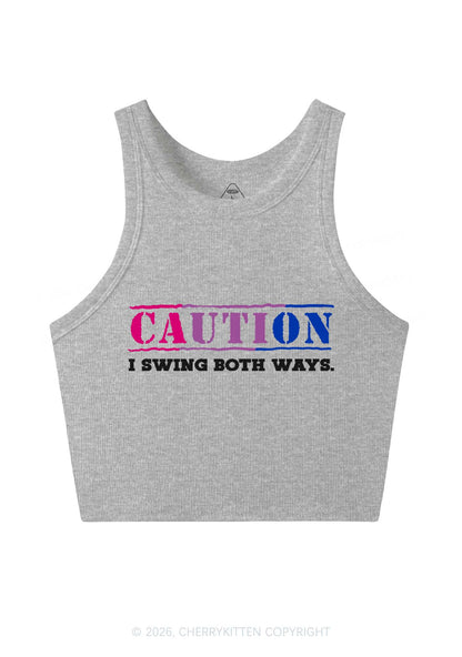 Caution I Swing Both Ways Pride Y2K Crop Tank Top Cherrykitten