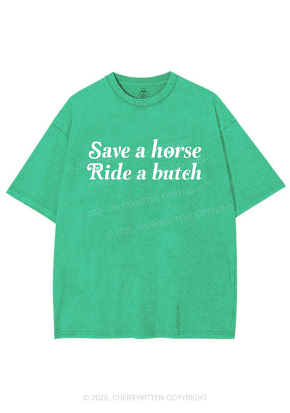 Save Horse Ride Butch Y2K Shirts Washed Tee Cherrykitten