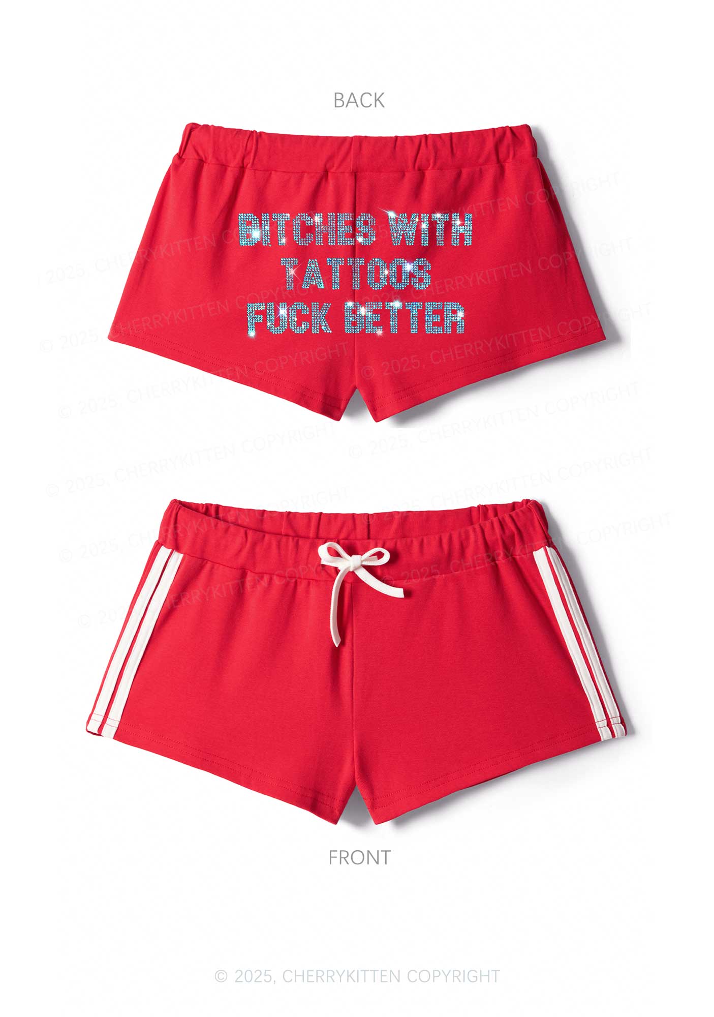 Rhinestone Bxxches With Tattoos Fxxk Better Y2K Drawstring Mini Shorts Cherrykitten