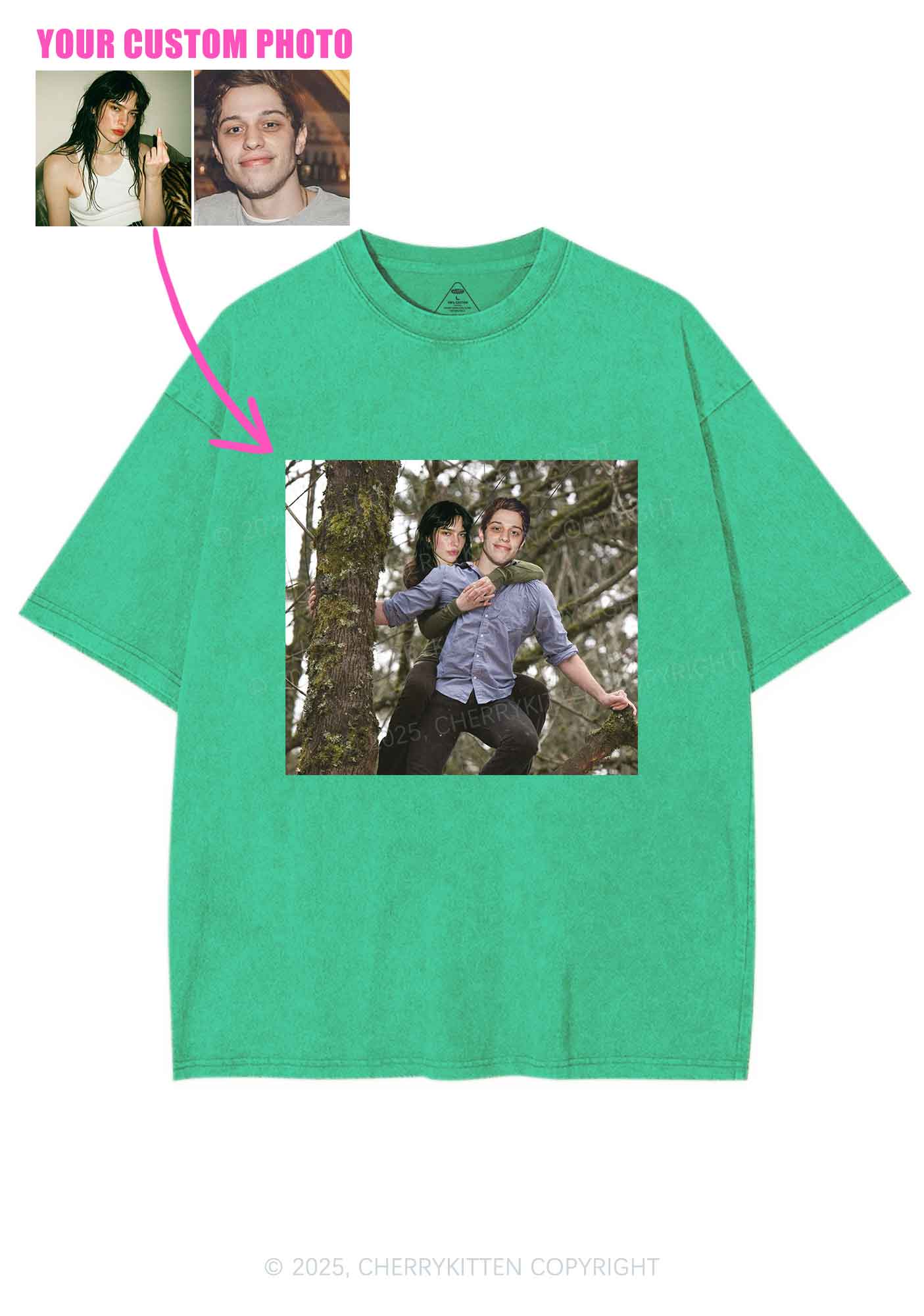 Custom Couple Face Y2K Shirts Washed Tee Cherrykitten