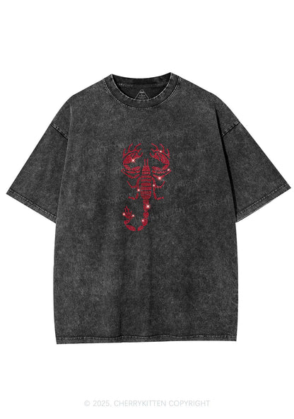 Rhinestone Red Scorpion Y2K Shirts Washed Tee Cherrykitten