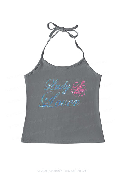 Rhinestone Lady Lover Pride Y2K Halter Neck Cami Cherrykitten