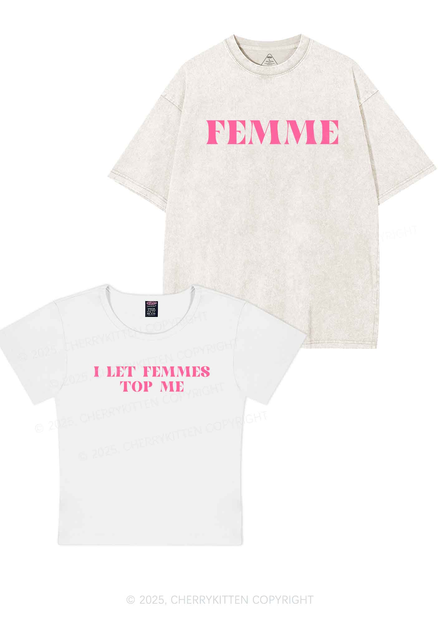 I Let Femmes Top Me Y2K Valentine's Day Couple Shirt Cherrykitten