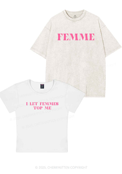 I Let Femmes Top Me Y2K Valentine's Day Couple Shirt Cherrykitten