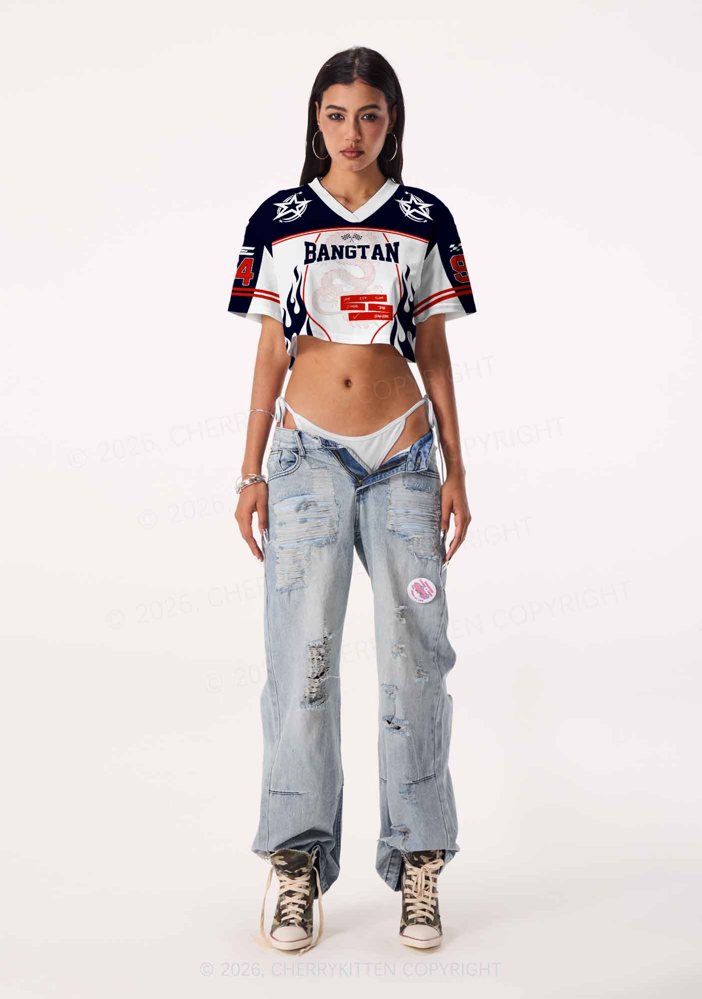 Kpop Red Dragon Y2K Crop Sport Jersey Shirts Cherrykitten