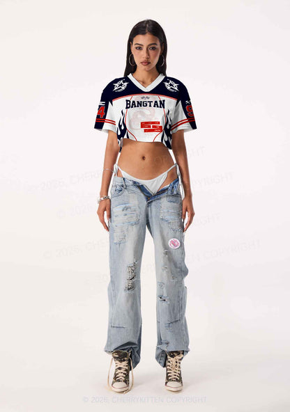 Kpop Red Dragon Y2K Crop Sport Jersey Shirts Cherrykitten