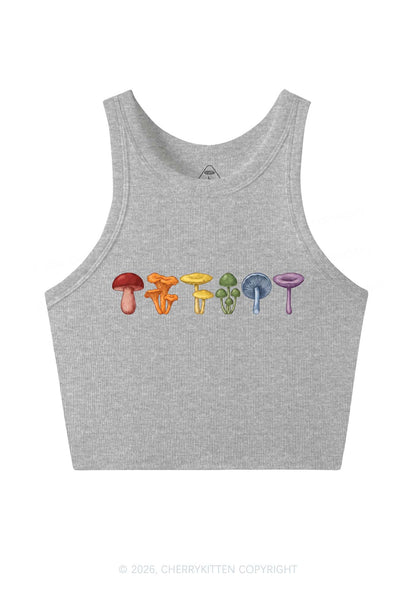 Rainbow Mushroom Pride Y2K Crop Tank Top Cherrykitten