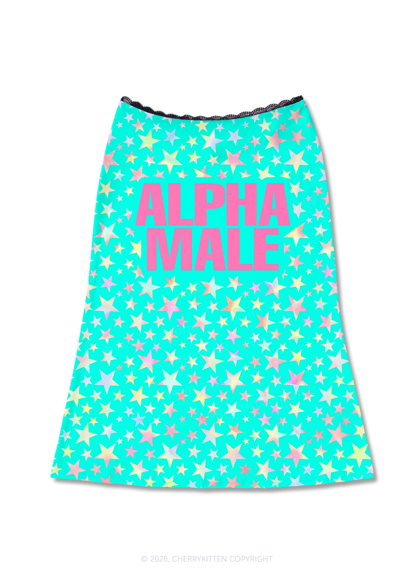 Blue Alpha Male Star Y2K Print Midi Skirt Cherrykitten