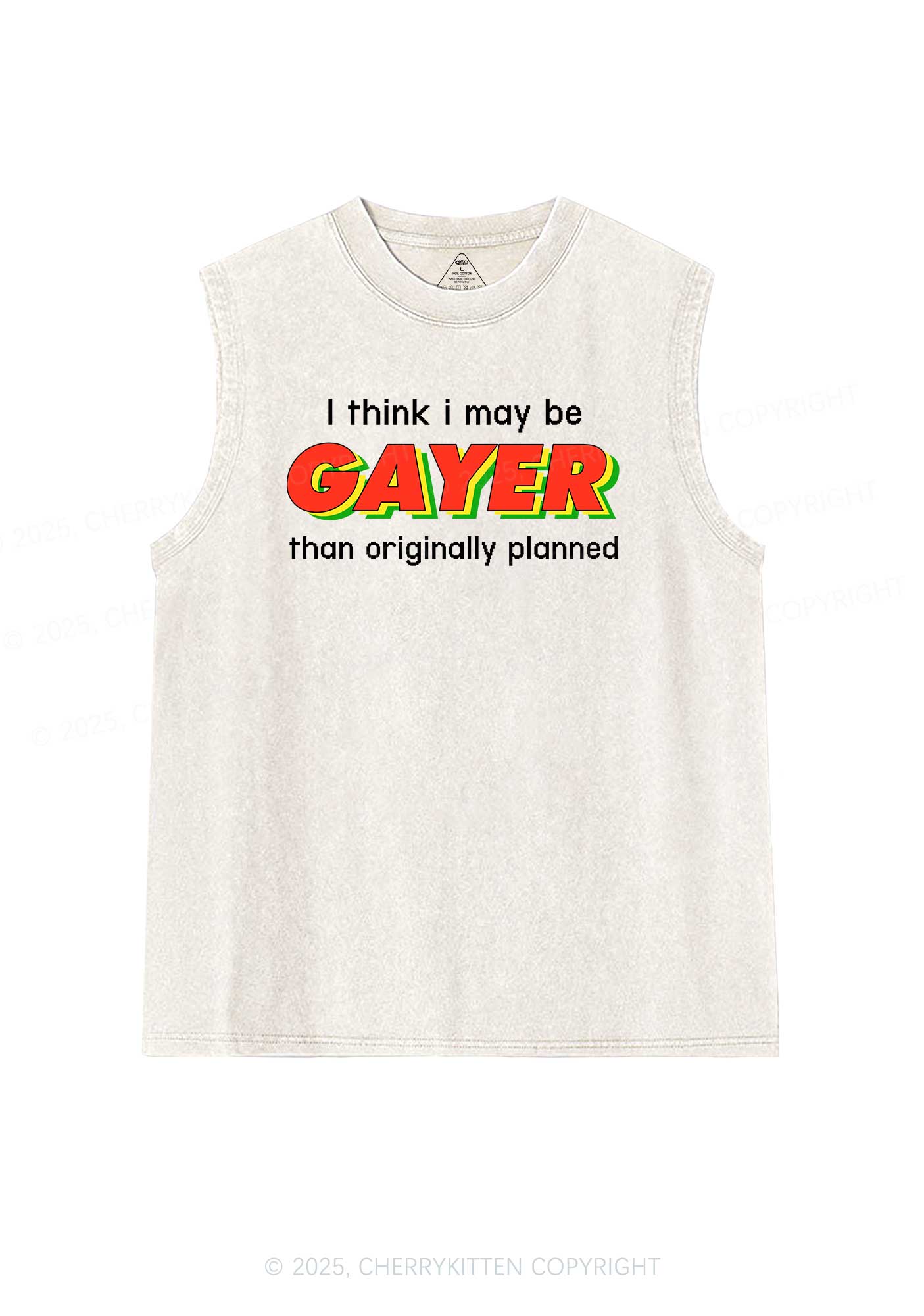 I May Be Gayer Pride Y2K Washed Muscle Tank Cherrykitten