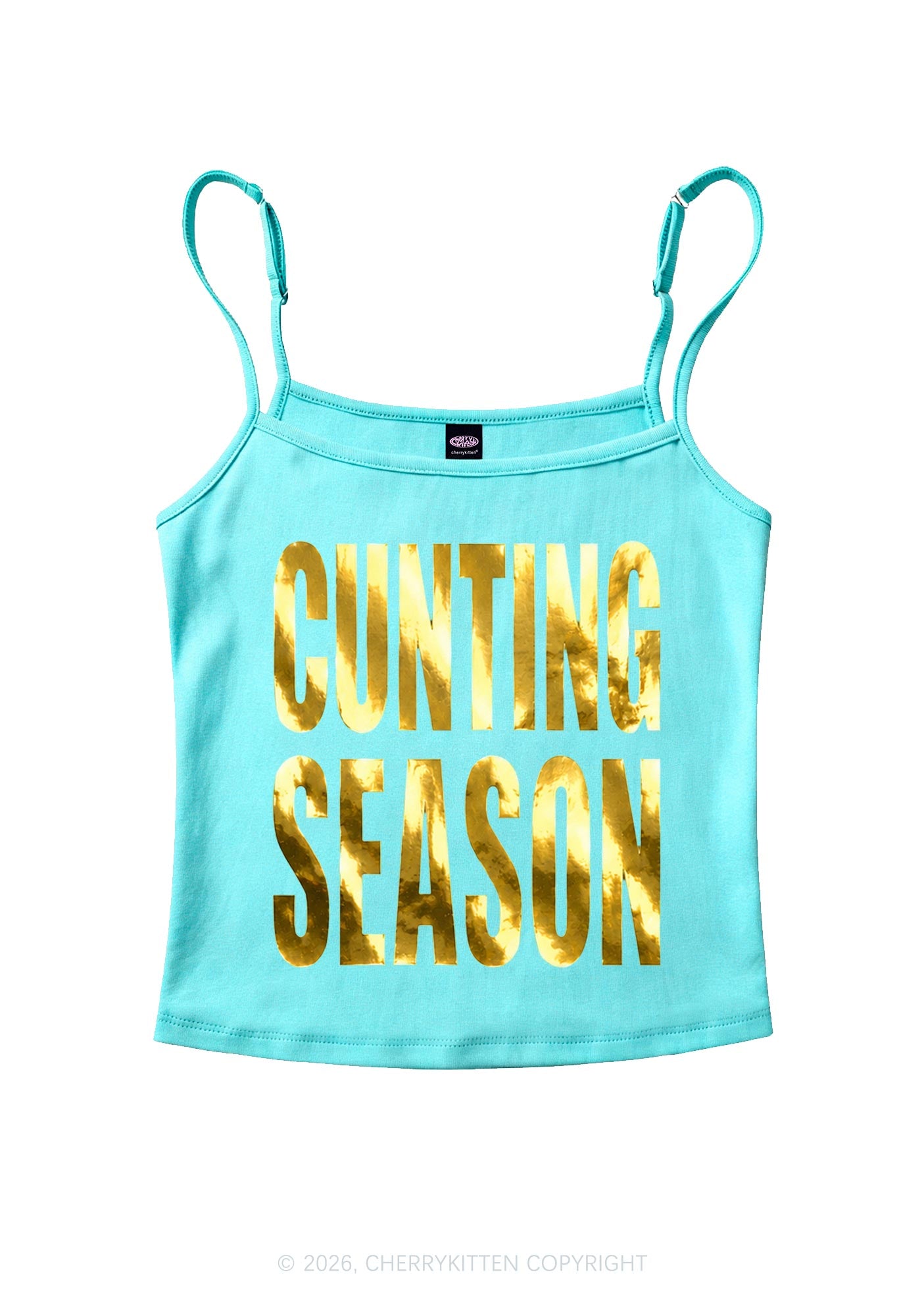 Cxxting Season Silver Foil Printed Y2K Spaghetti Strap Cami Cherrykitten