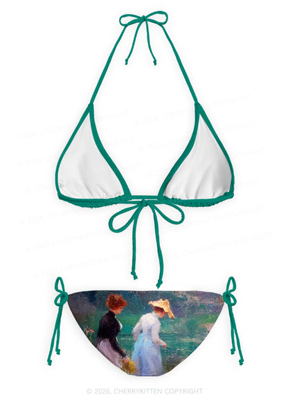 Sunset Pond Swans Pride Y2K Print Bikini Set Cherrykitten