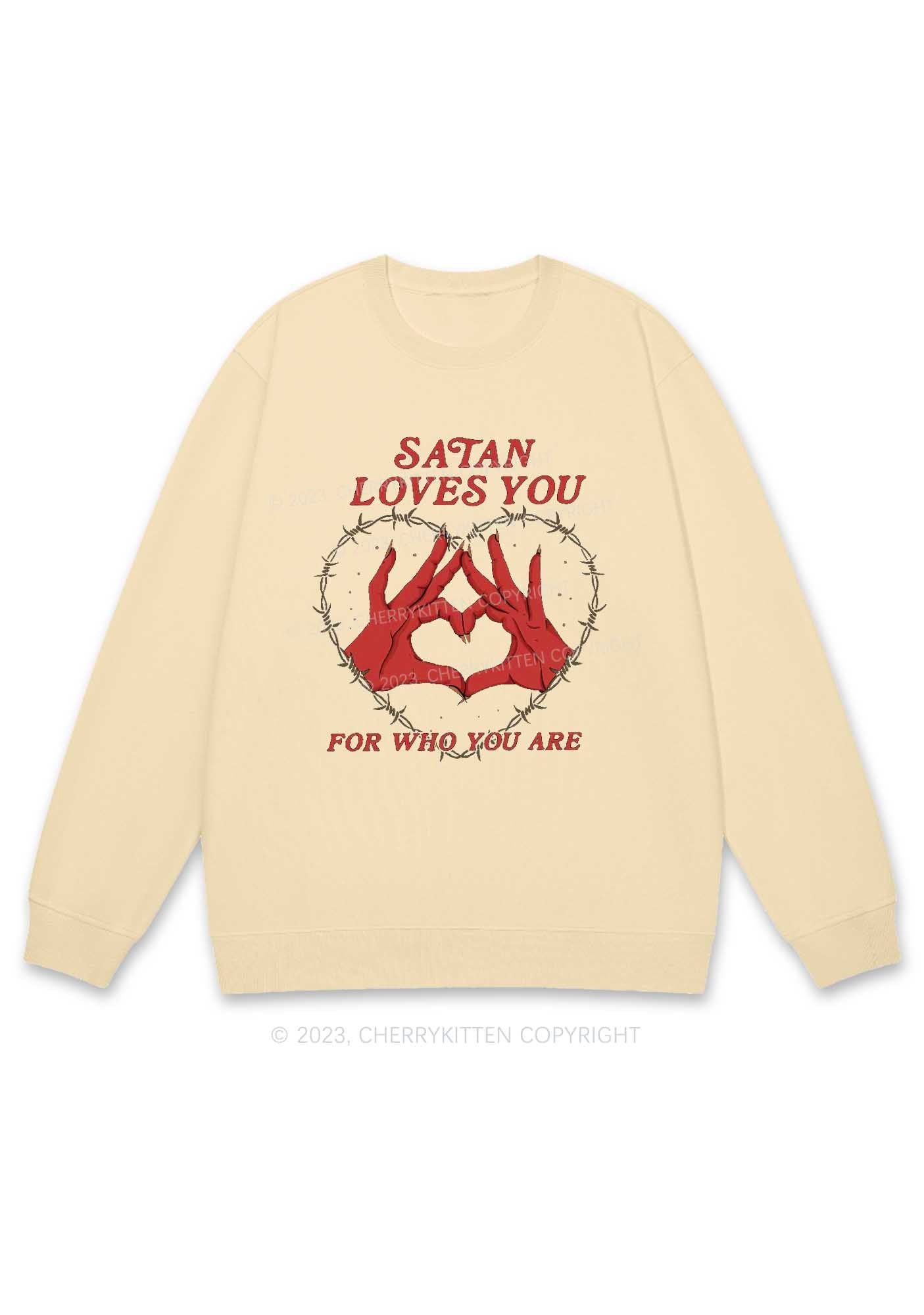 Satan Loves You Heart Halloween Y2K Sweatshirt Cherrykitten