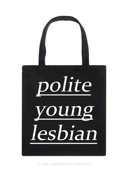Polite Young Lesbian Pride Y2K Canvas Tote Bag Cherrykitten
