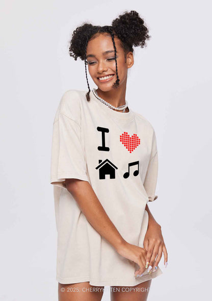 I Love House Music Y2K Shirts Washed Tee Cherrykitten