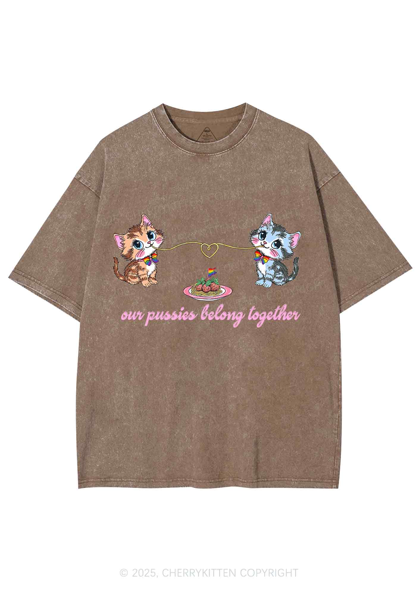 Our Puxxies Belong Together Pride Y2K Shirts Washed Tee Cherrykitten