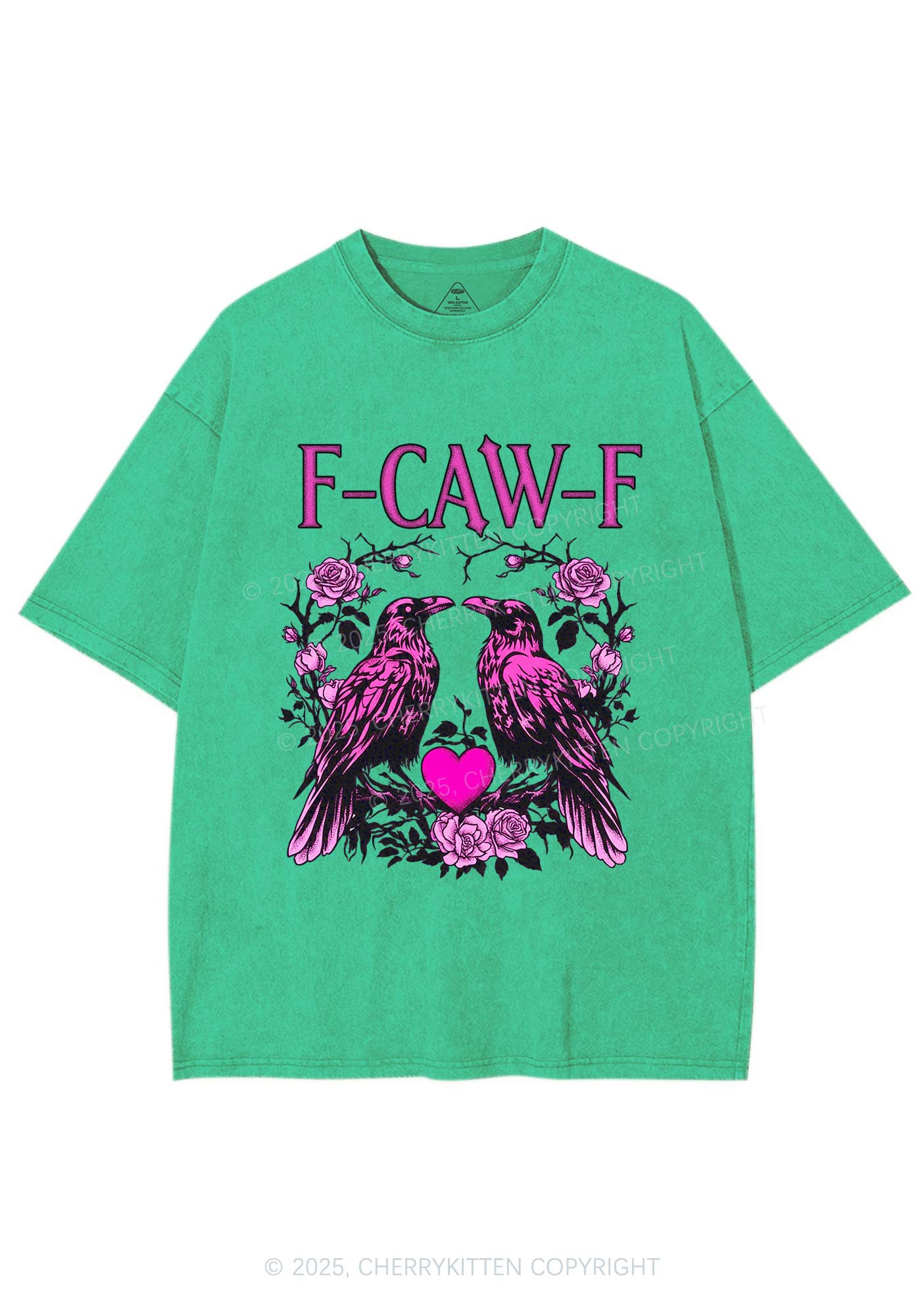 F CAW F Pink Ravens Valentine's Day Y2K Shirts Washed Tee Cherrykitten