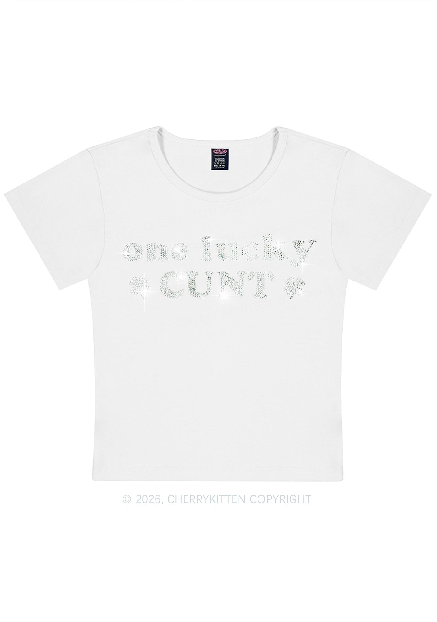 Rhinestone One Lucky Cxxt St Patricks Y2K Baby Tee Cherrykitten